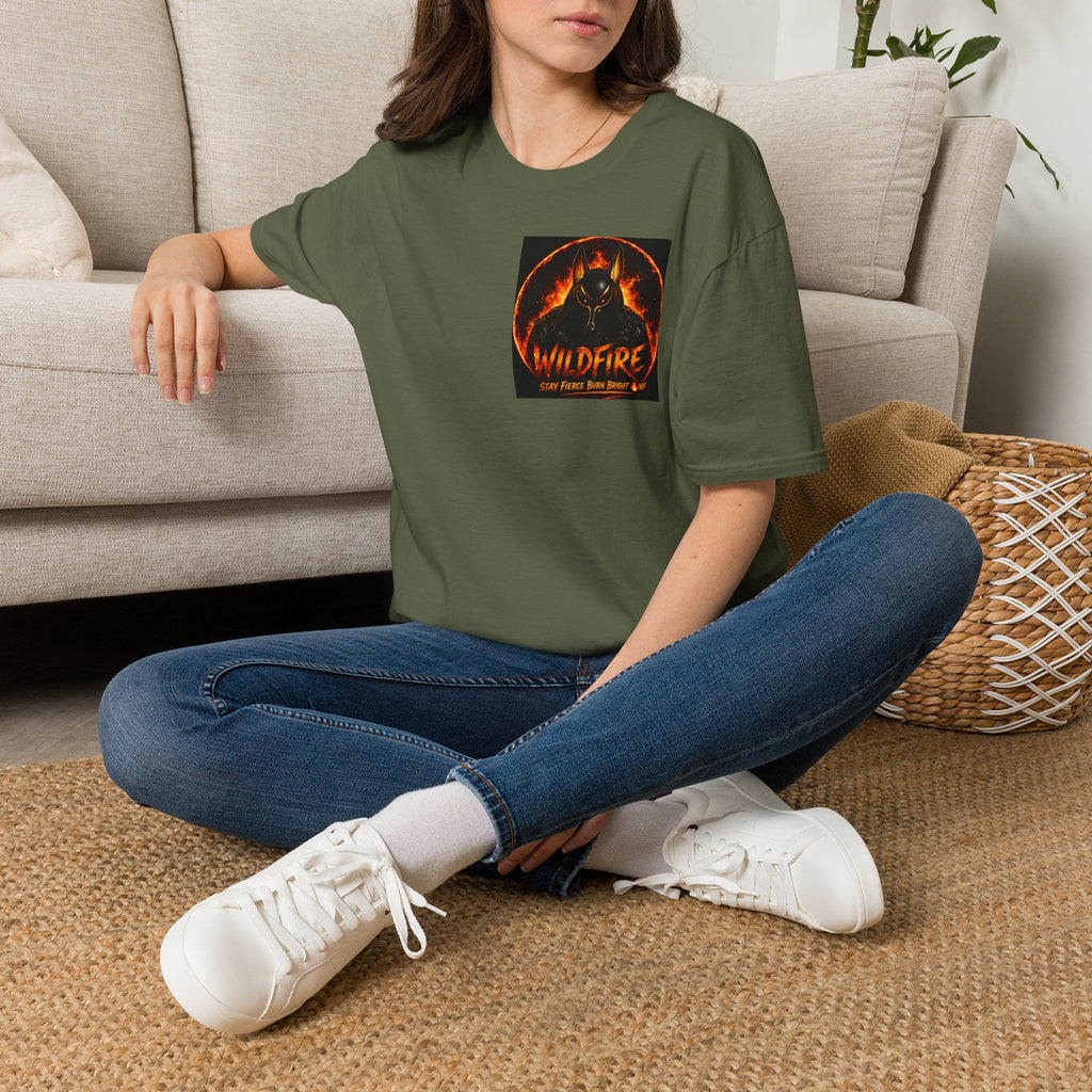Wildfire Sekhmet's Fire Graphic T-Shirt — "Wildfire" Fiery Anubis Band Tee