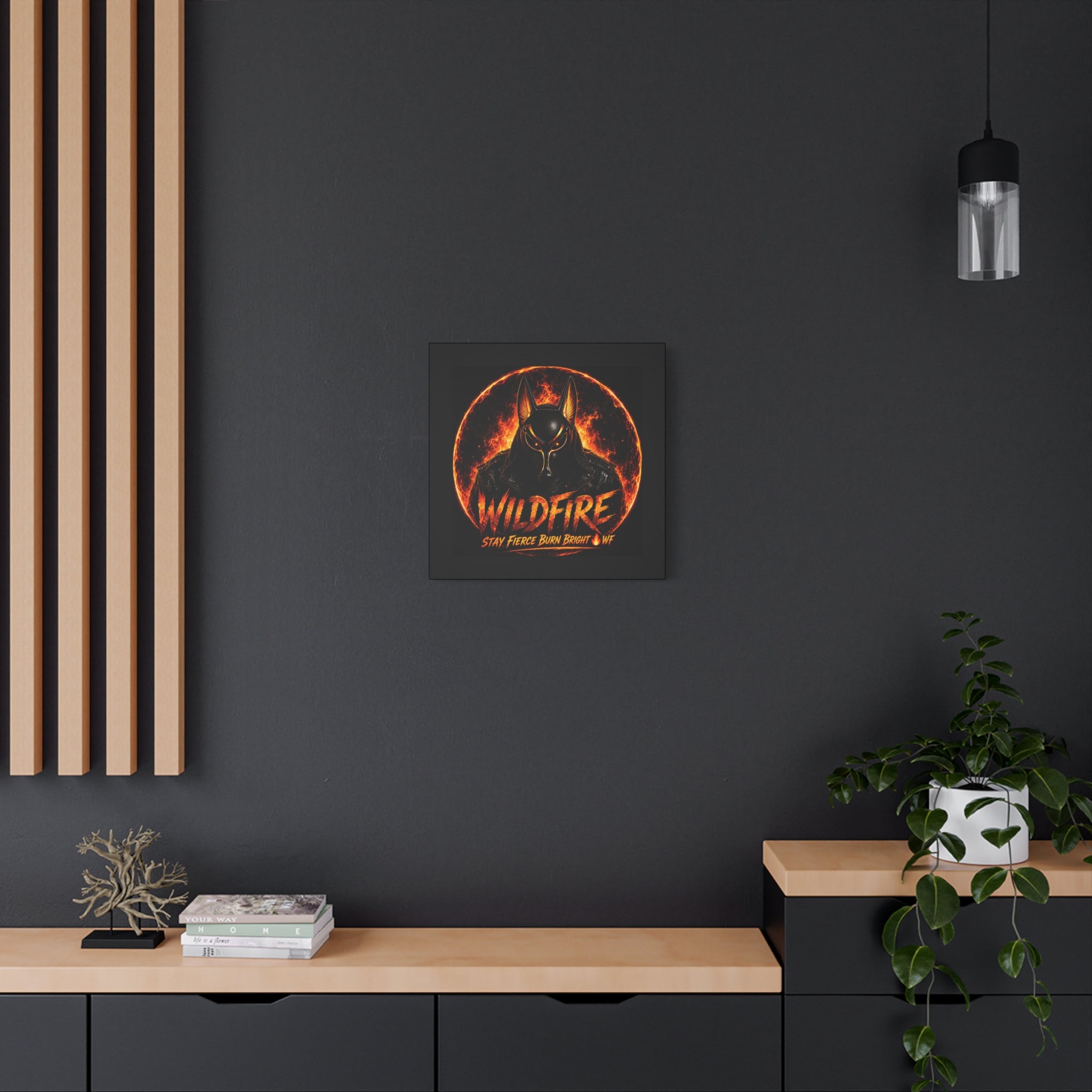 Wildfire Anubis Canvas — ‘WILDFIRE Stay Fierce Burn Bright’ Matte Stretched Wall Art