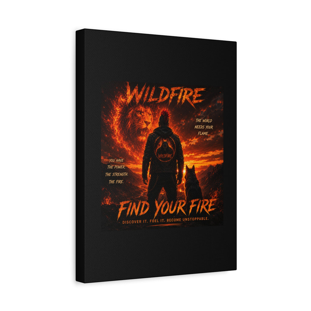 Wildfire 'Find Your Fire' Matte Canvas Wall Art — Inspirational Lion & Silhouette Scene