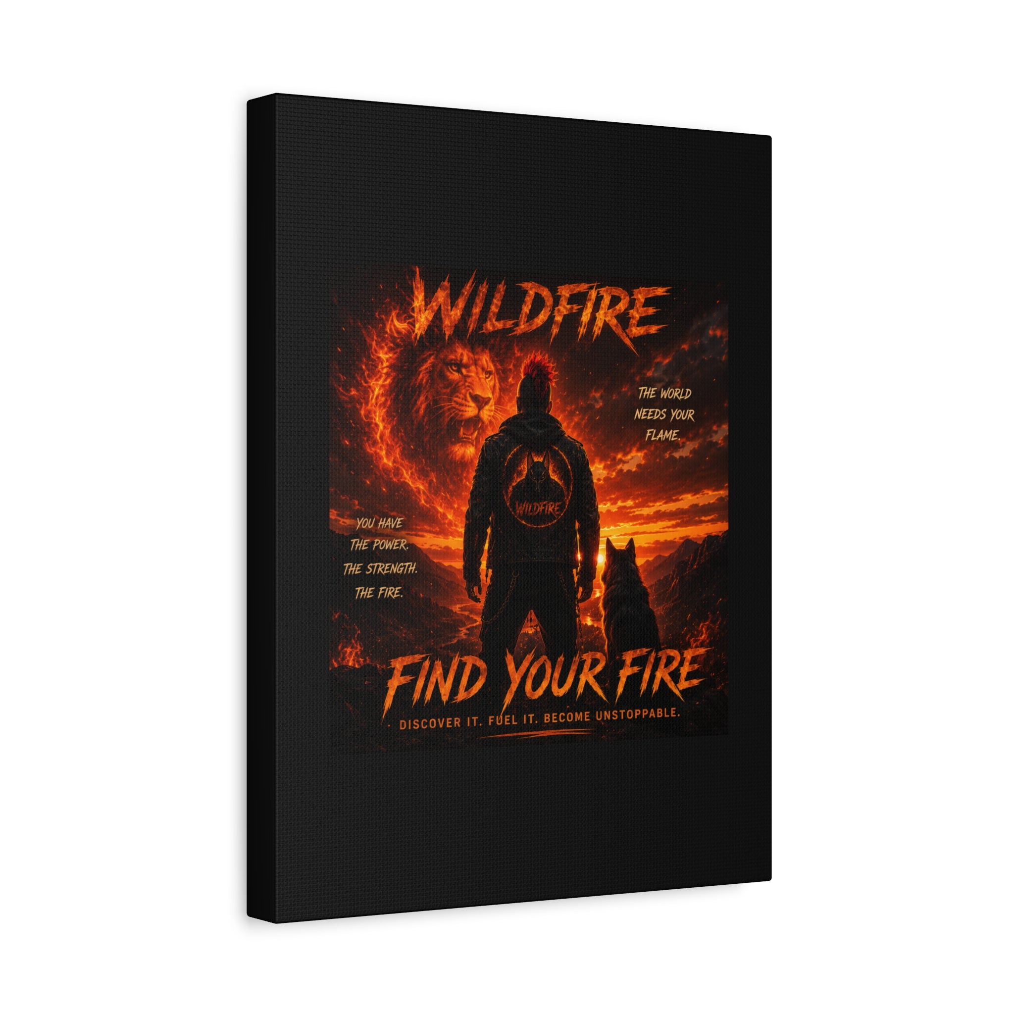 Wildfire 'Find Your Fire' Matte Canvas Wall Art — Inspirational Lion & Silhouette Scene