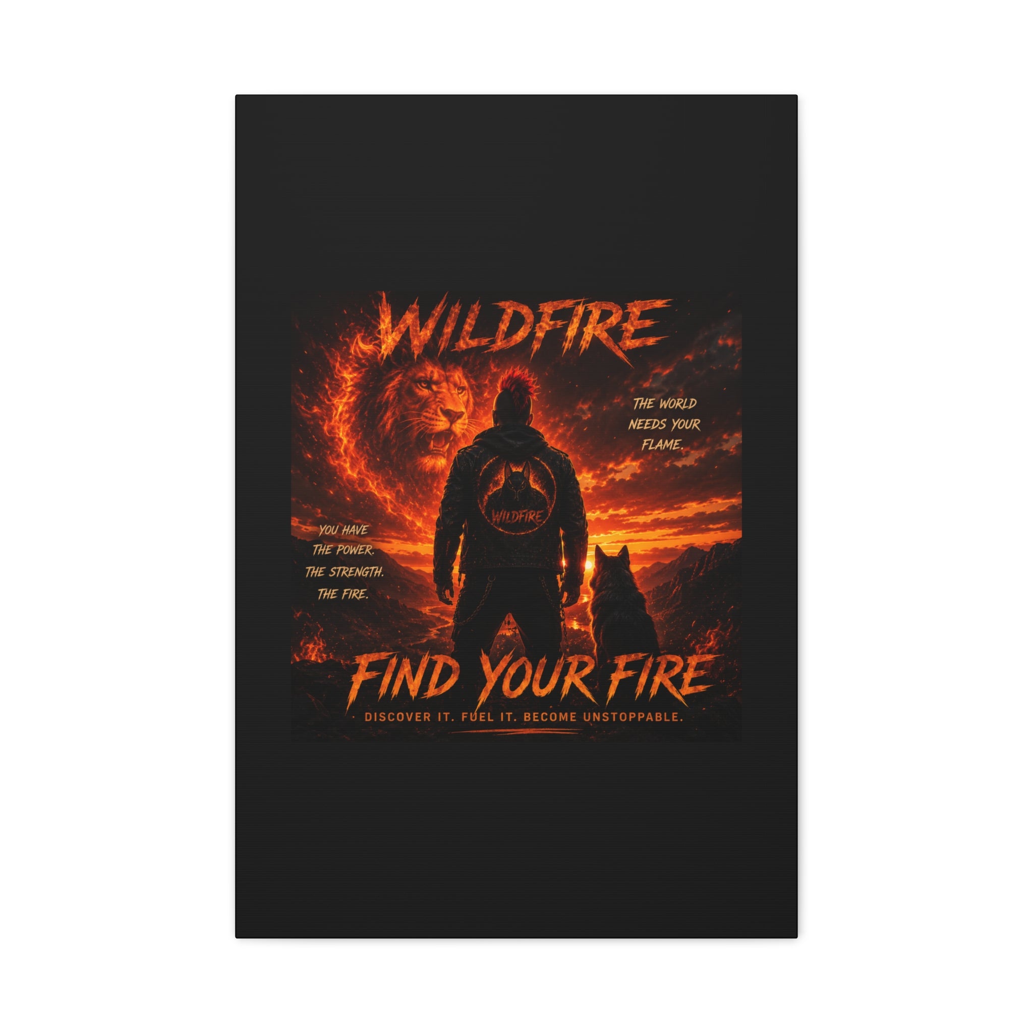 Wildfire 'Find Your Fire' Matte Canvas Wall Art — Inspirational Lion & Silhouette Scene