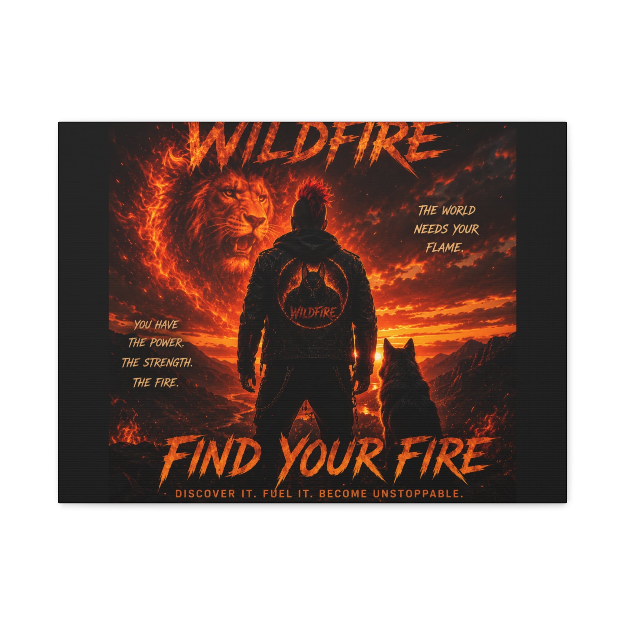 Wildfire 'Find Your Fire' Matte Canvas Wall Art — Inspirational Lion & Silhouette Scene
