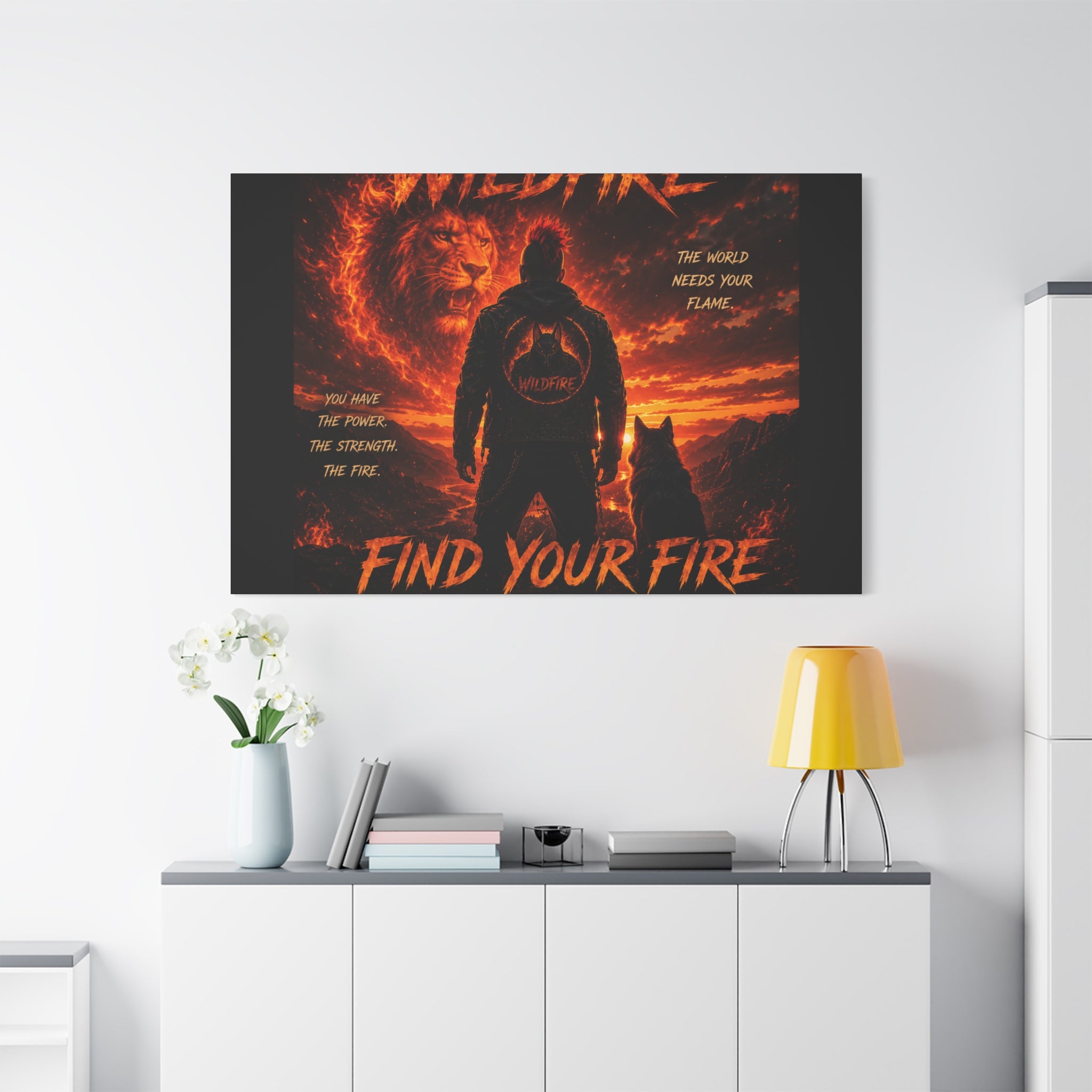 Wildfire 'Find Your Fire' Matte Canvas Wall Art — Inspirational Lion & Silhouette Scene