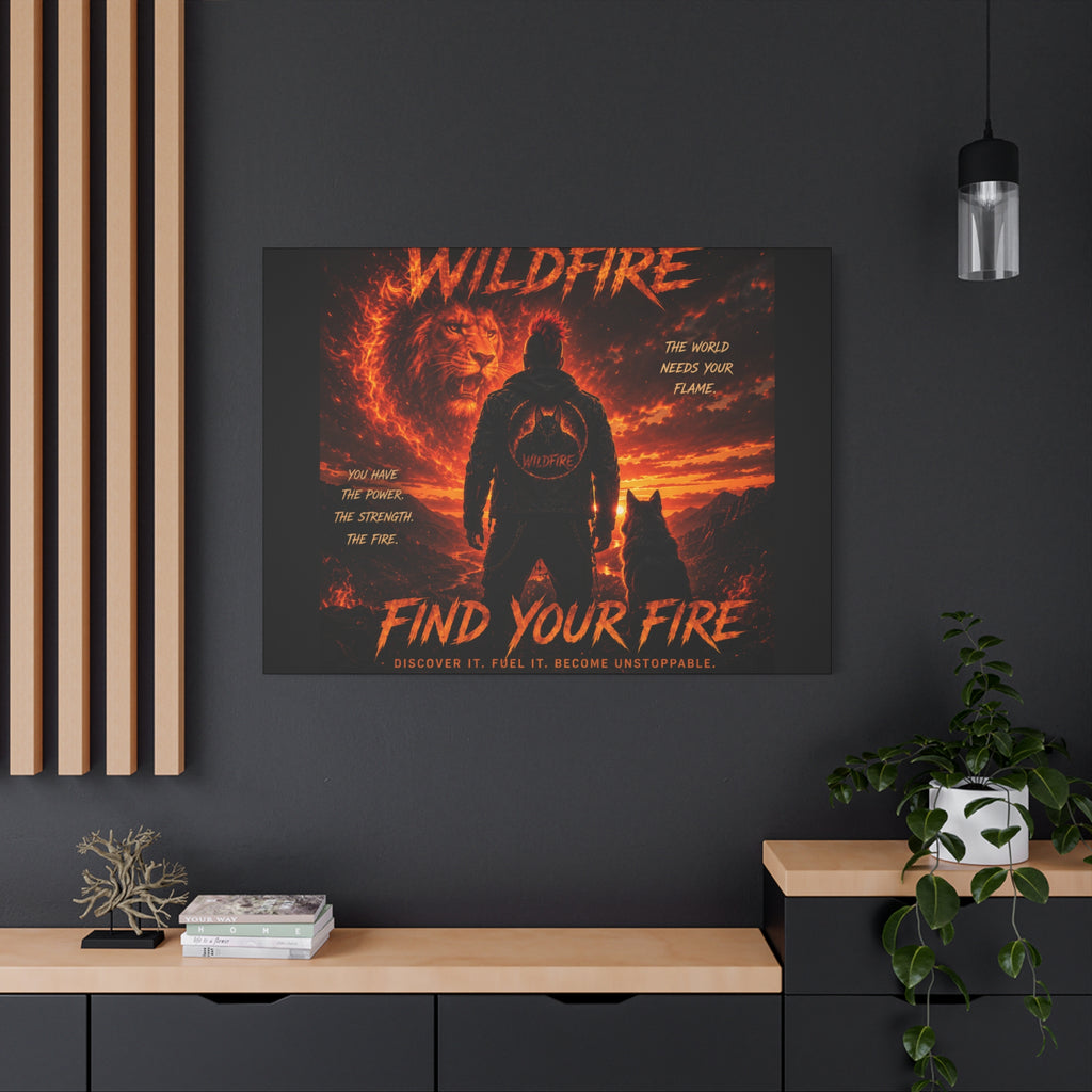Wildfire 'Find Your Fire' Matte Canvas Wall Art — Inspirational Lion & Silhouette Scene
