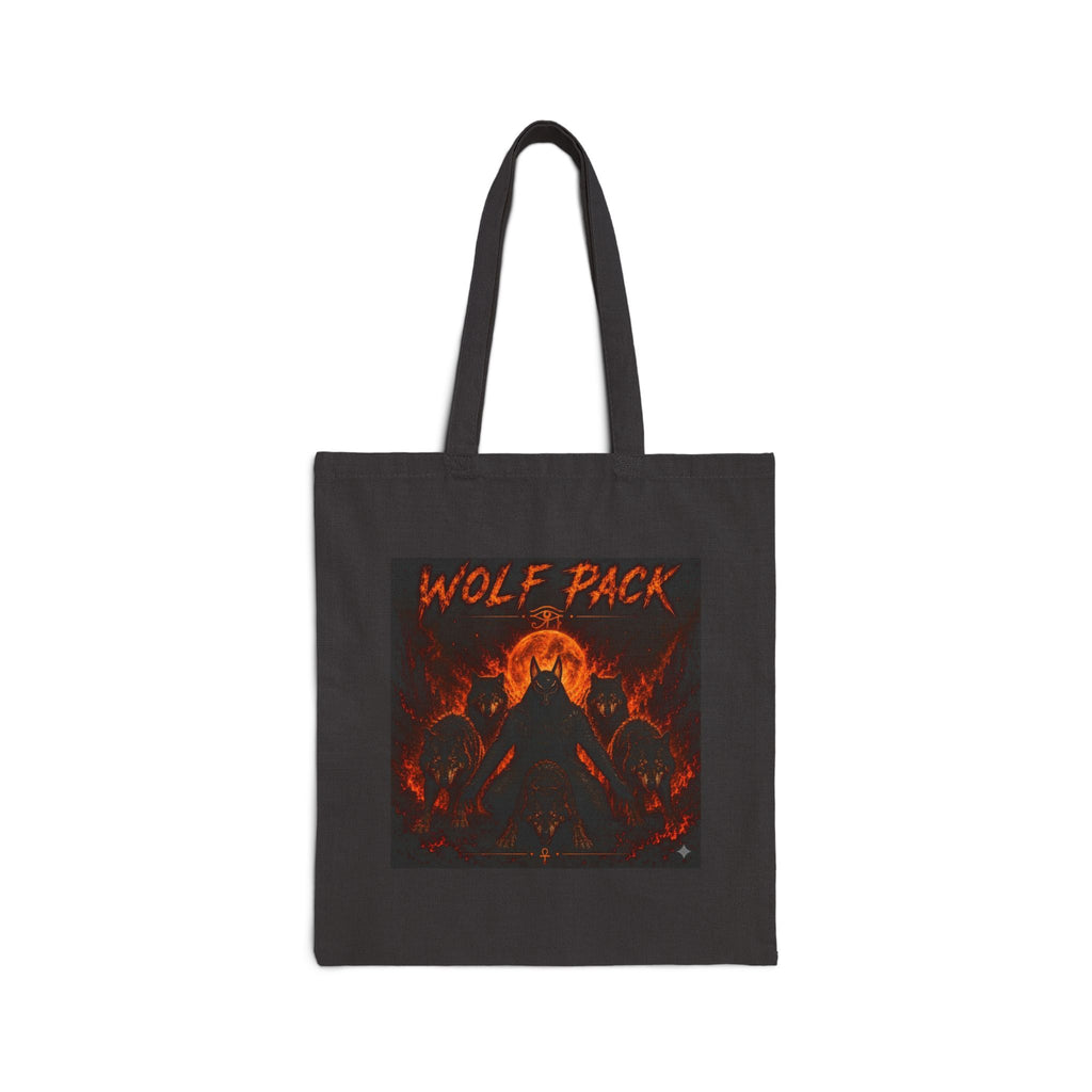 Tote Bag — 'Wildfire' & 'Wolf Pack' Fiery Wolf Canvas Tote, Gothic Animal Lover Gift