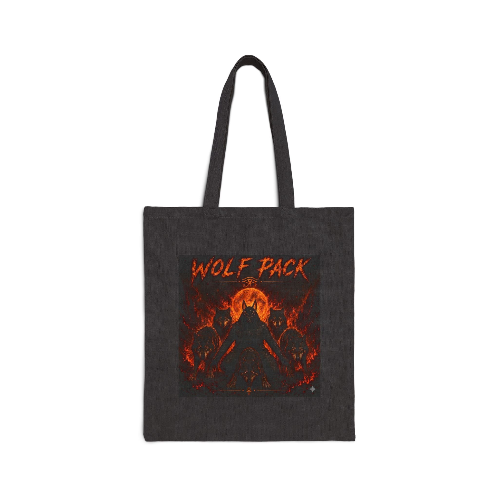 Tote Bag — 'Wildfire' & 'Wolf Pack' Fiery Wolf Canvas Tote, Gothic Animal Lover Gift