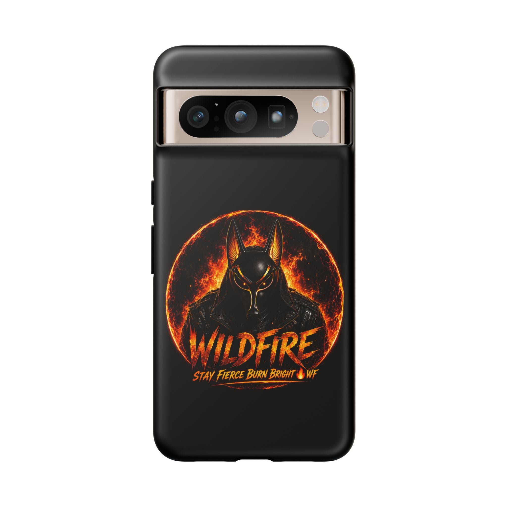 Wildfire Phone Case — Fierce Flaming Anubis Design, "Stay Fierce Burn Bright"