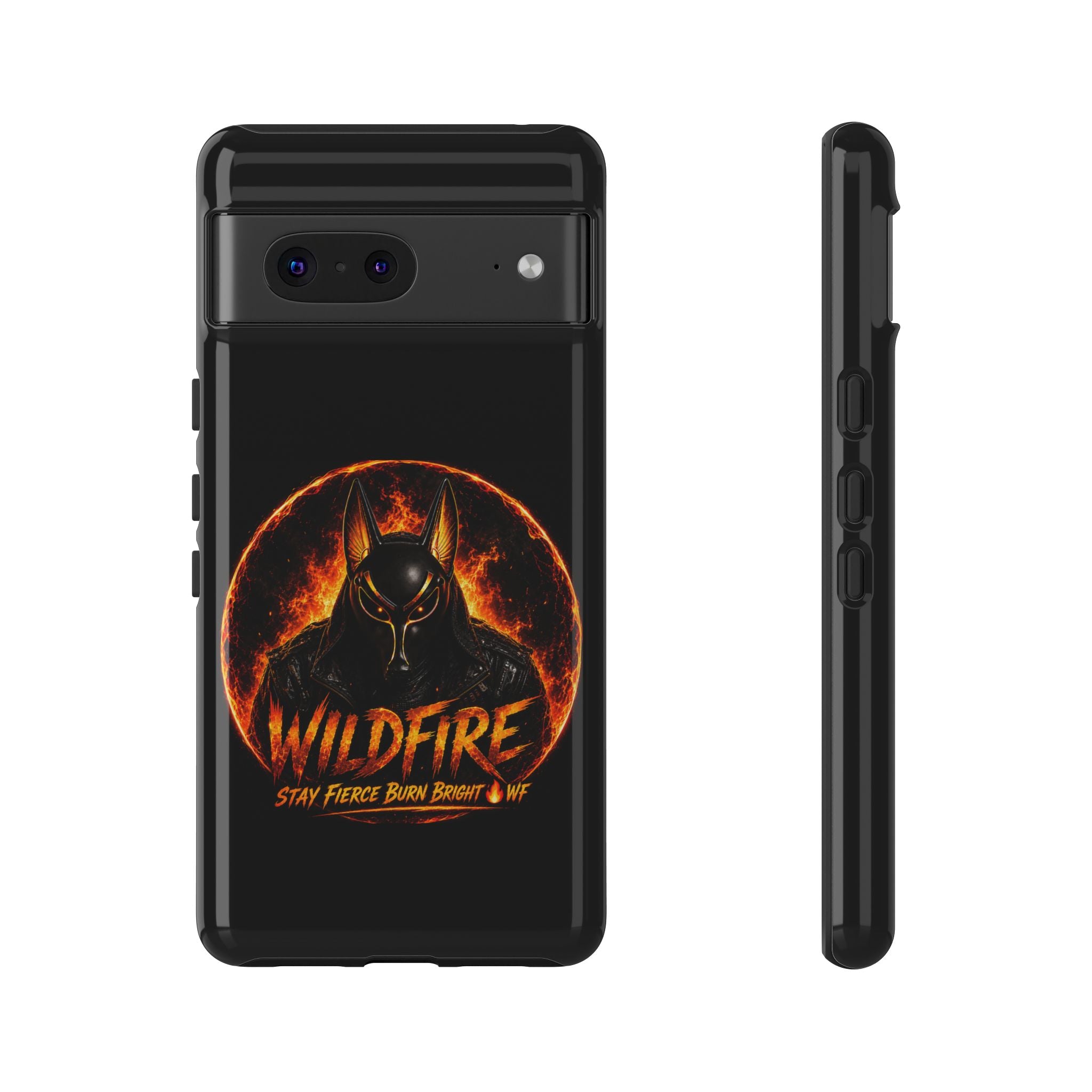 Wildfire Phone Case — Fierce Flaming Anubis Design, "Stay Fierce Burn Bright"