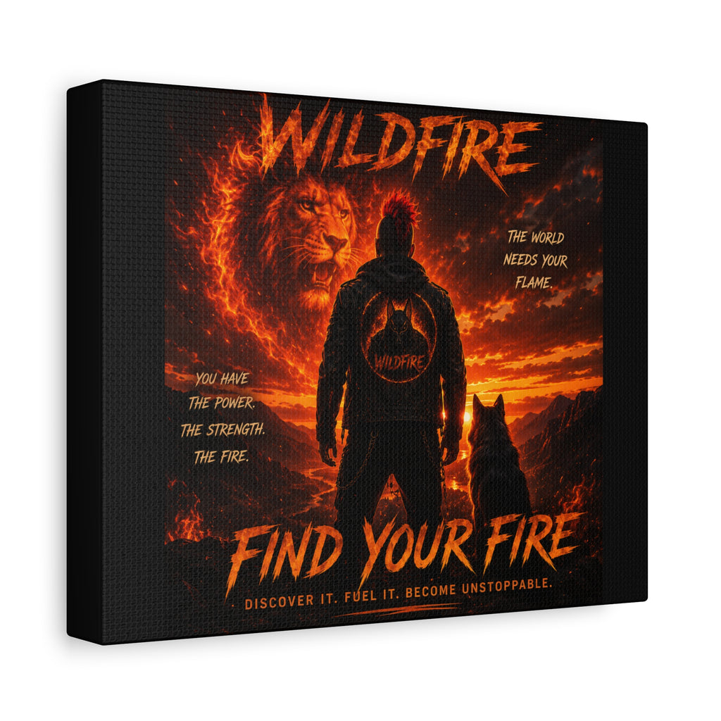 Wildfire 'Find Your Fire' Matte Canvas Wall Art — Inspirational Lion & Silhouette Scene