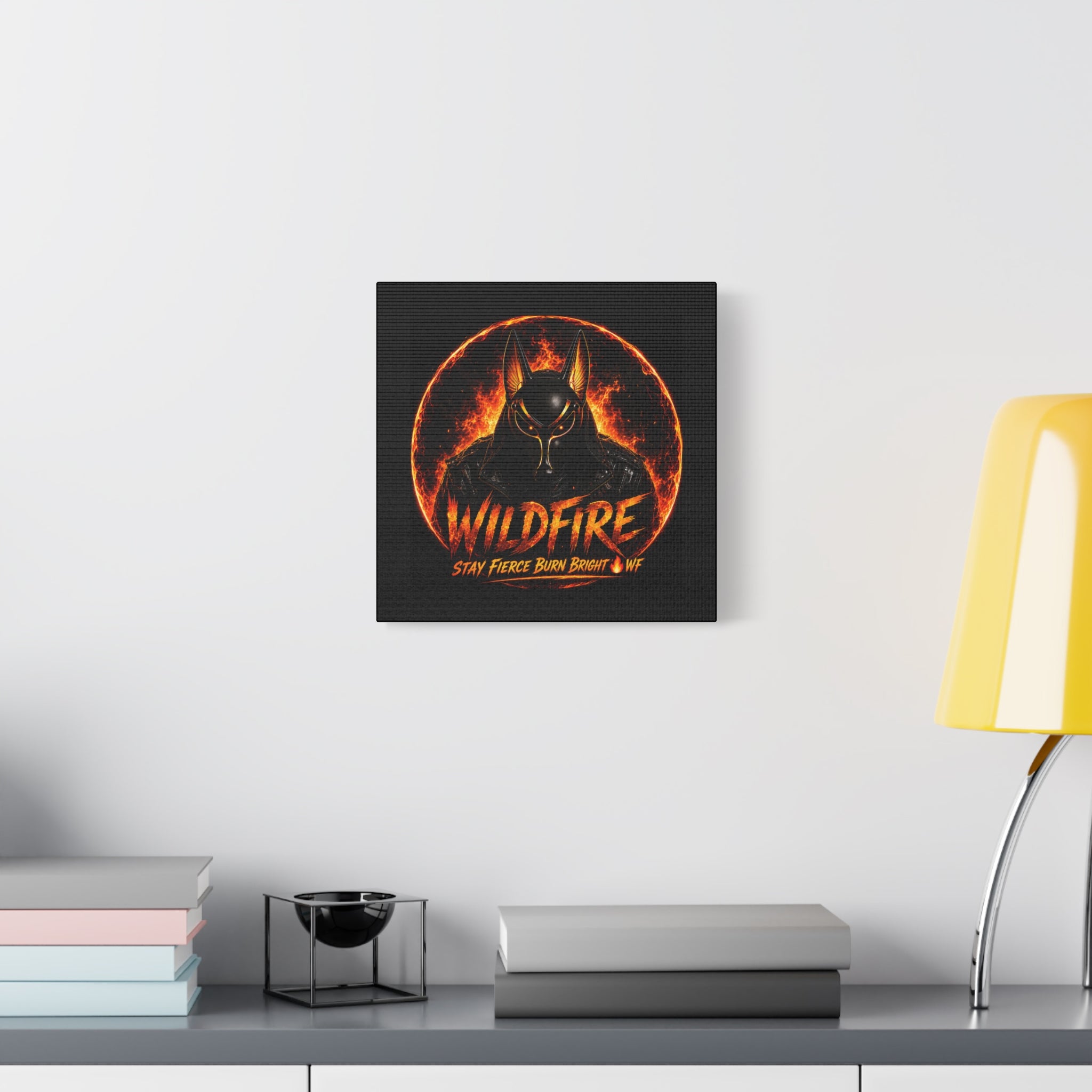 Wildfire Anubis Canvas — ‘WILDFIRE Stay Fierce Burn Bright’ Matte Stretched Wall Art