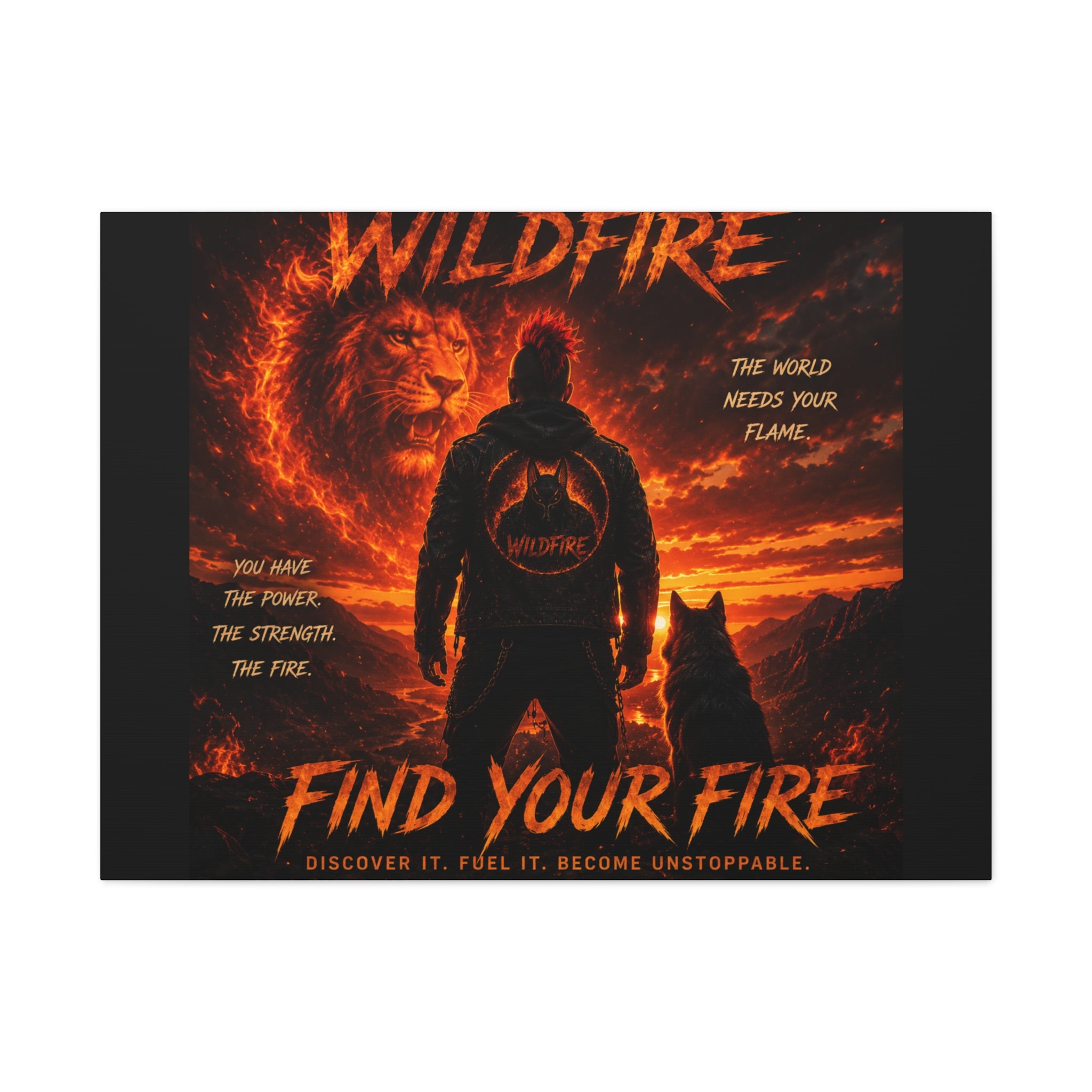 Wildfire 'Find Your Fire' Matte Canvas Wall Art — Inspirational Lion & Silhouette Scene