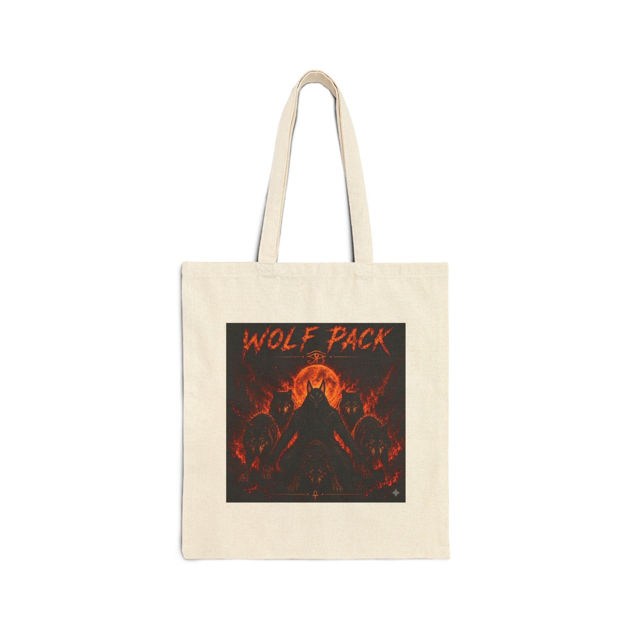 Tote Bag — 'Wildfire' & 'Wolf Pack' Fiery Wolf Canvas Tote, Gothic Animal Lover Gift