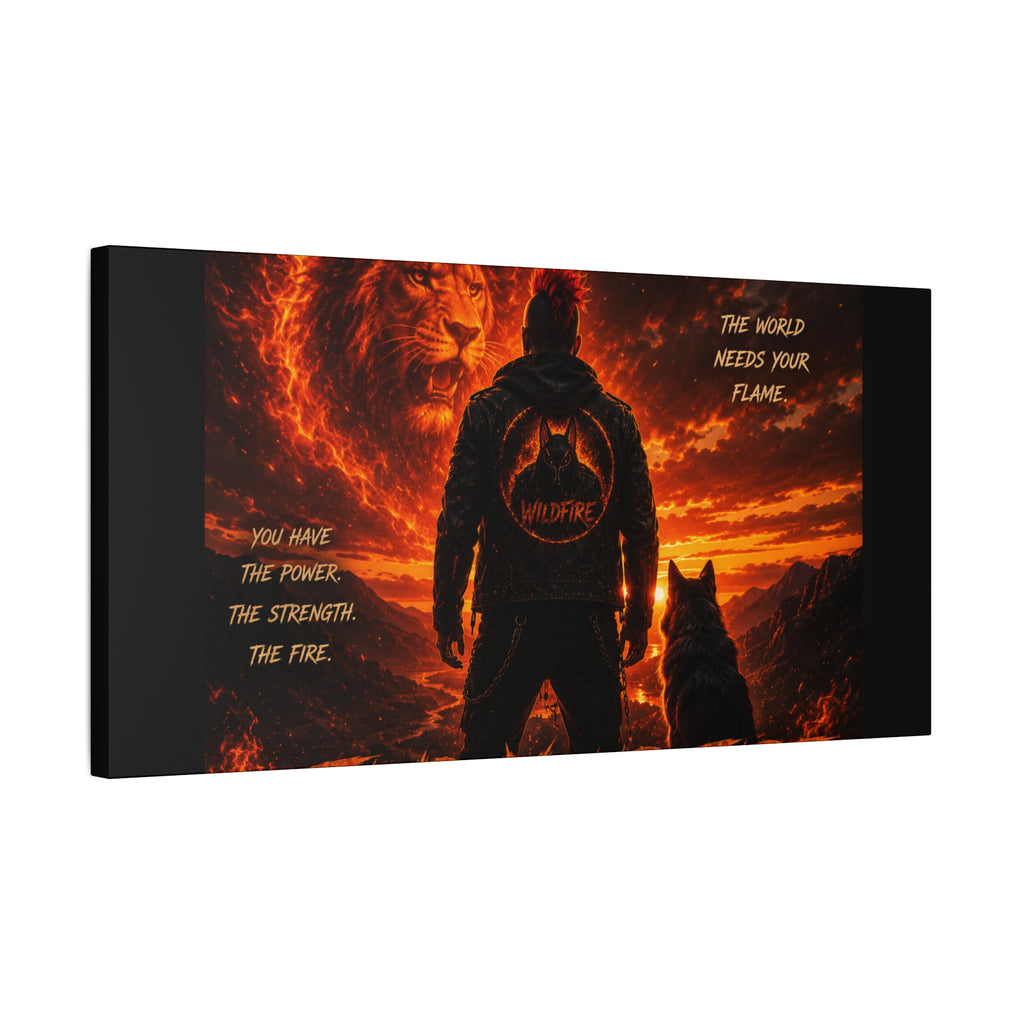 Wildfire 'Find Your Fire' Matte Canvas Wall Art — Inspirational Lion & Silhouette Scene