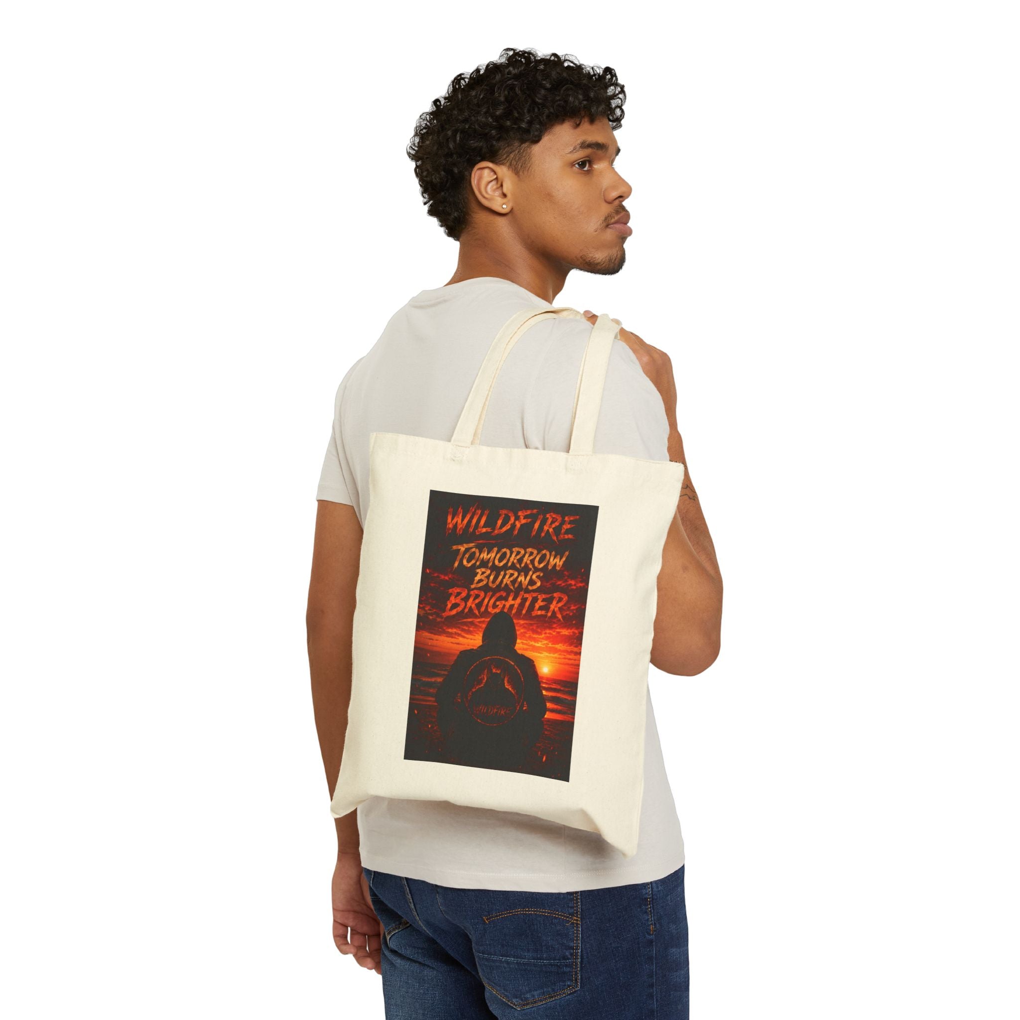 Wildfire Tote Bag — "Tomorrow Burrows Burns Brighter" Fiery Phoenix Print