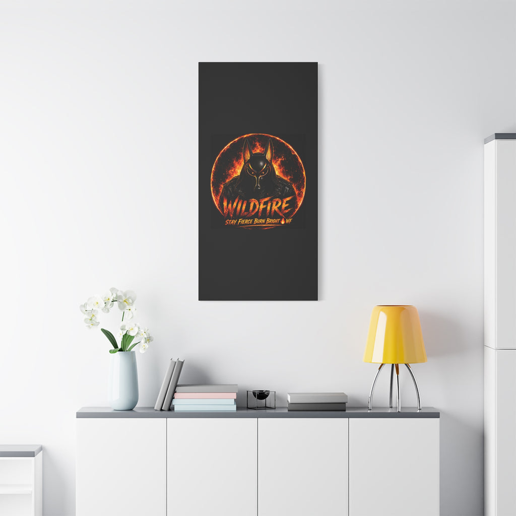 Wildfire Anubis Canvas — ‘WILDFIRE Stay Fierce Burn Bright’ Matte Stretched Wall Art