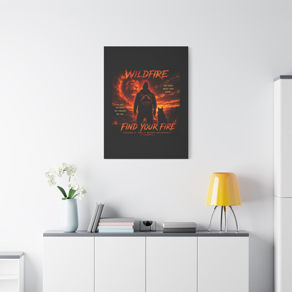 Wildfire 'Find Your Fire' Matte Canvas Wall Art — Inspirational Lion & Silhouette Scene
