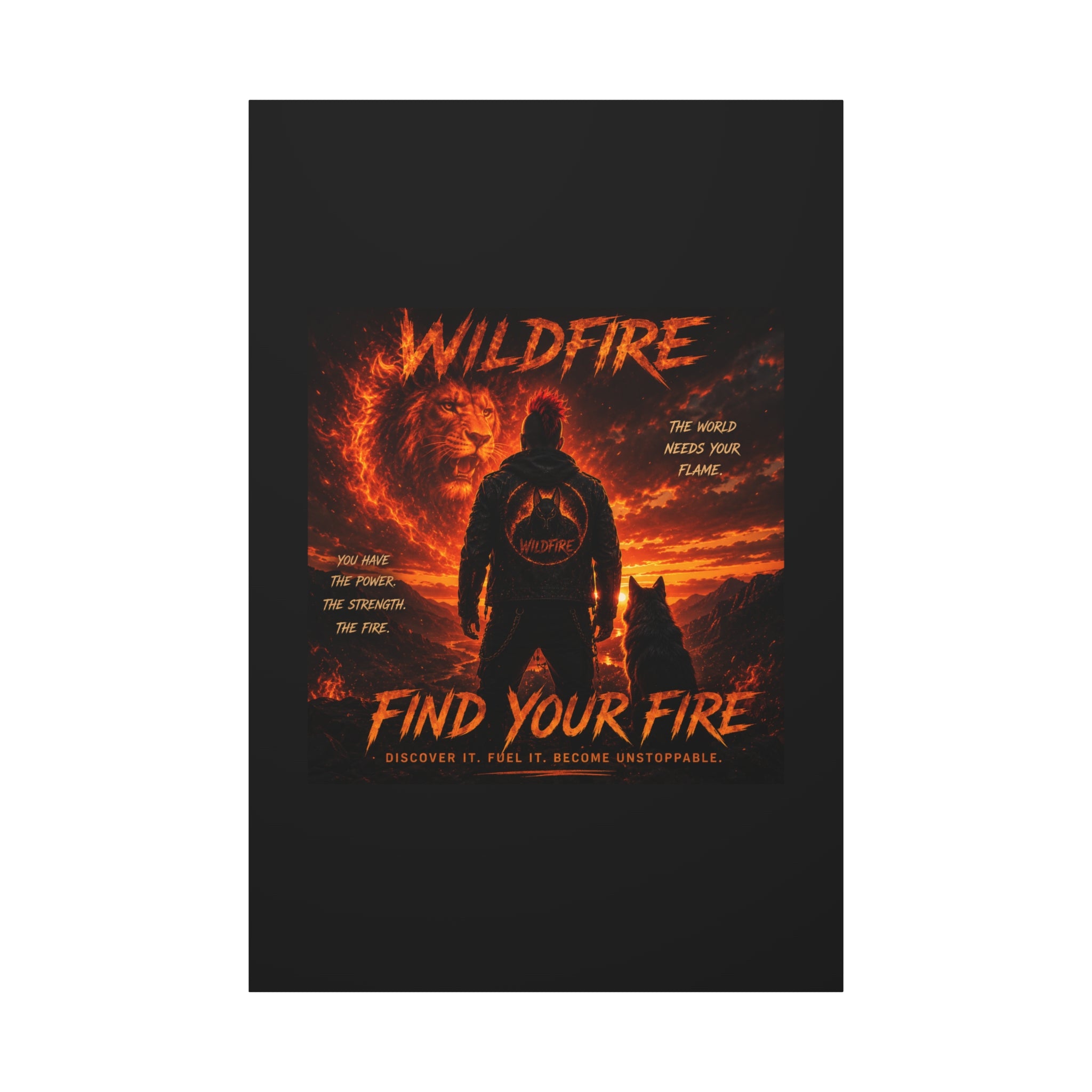 Wildfire 'Find Your Fire' Matte Canvas Wall Art — Inspirational Lion & Silhouette Scene