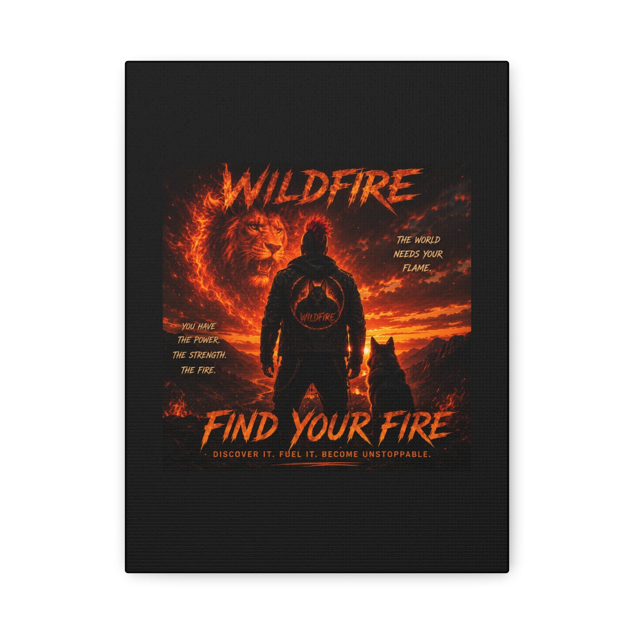 Wildfire 'Find Your Fire' Matte Canvas Wall Art — Inspirational Lion & Silhouette Scene