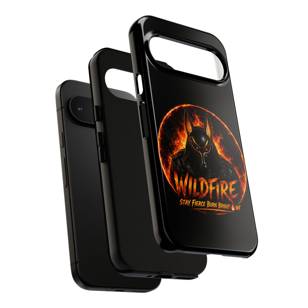 Wildfire Phone Case — Fierce Flaming Anubis Design, "Stay Fierce Burn Bright"