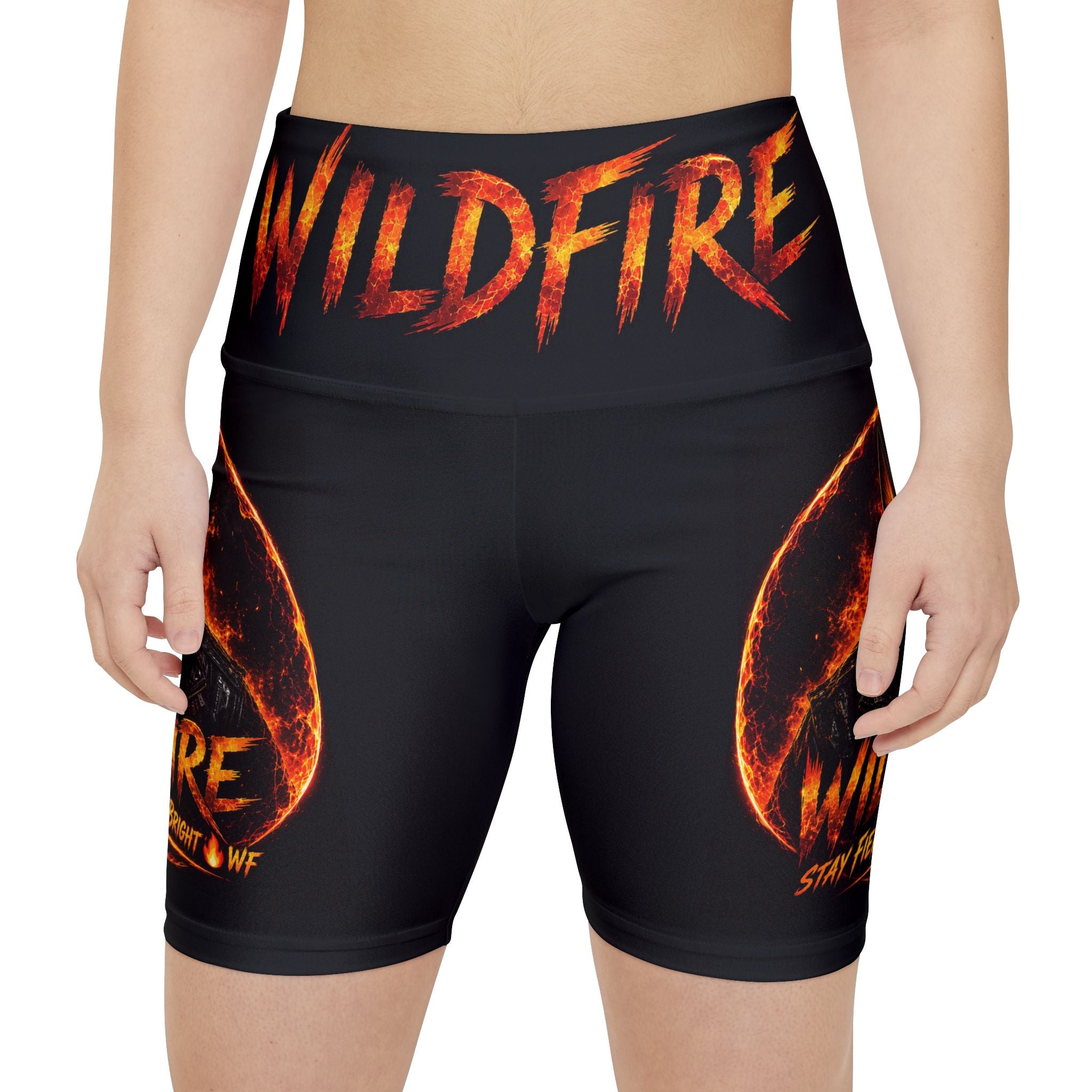 Wildfire Flame Logo Workout Shorts — "WILDFIRE" High-Waist Fitness Shorts