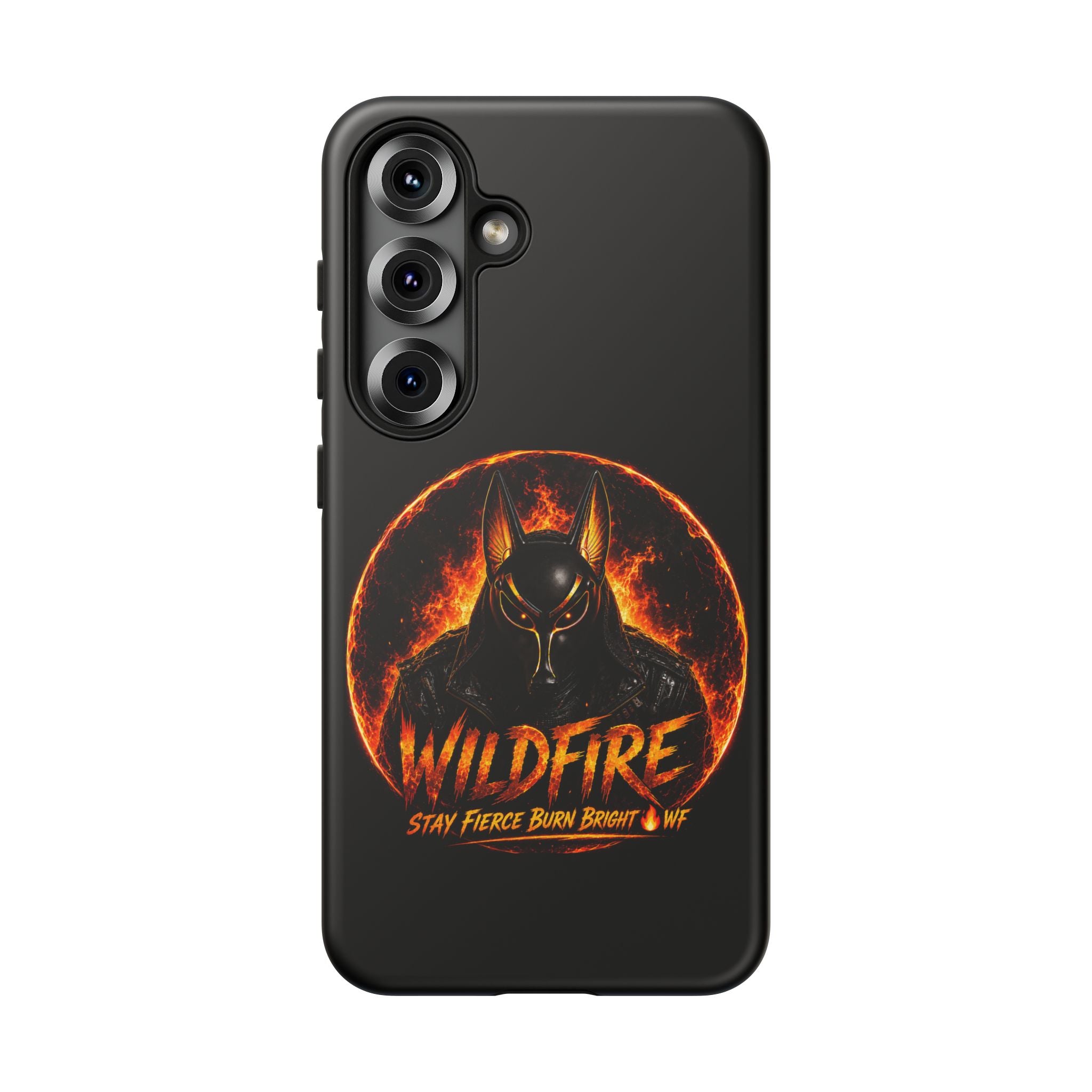 Wildfire Phone Case — Fierce Flaming Anubis Design, "Stay Fierce Burn Bright"