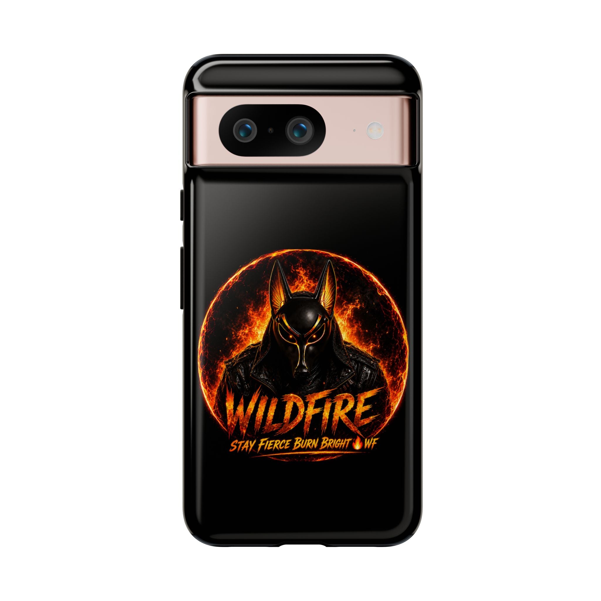Wildfire Phone Case — Fierce Flaming Anubis Design, "Stay Fierce Burn Bright"