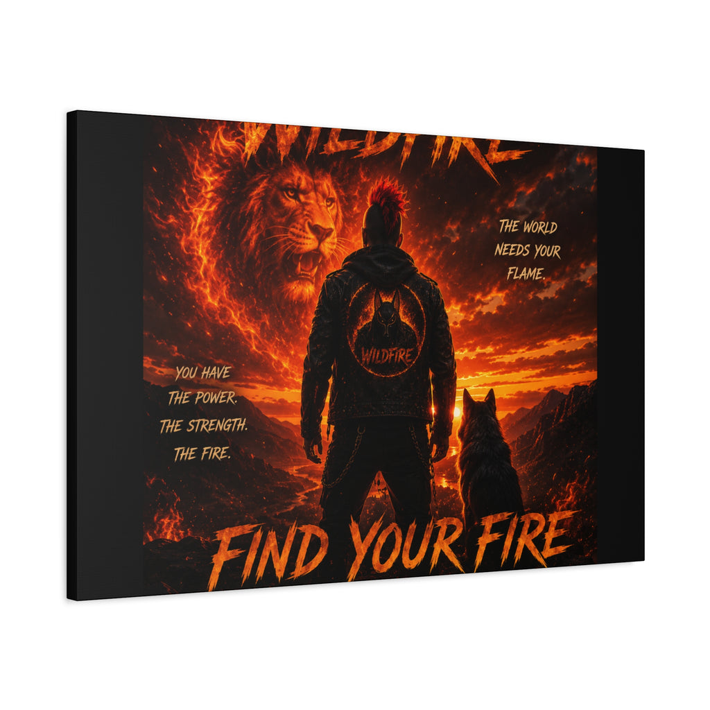 Wildfire 'Find Your Fire' Matte Canvas Wall Art — Inspirational Lion & Silhouette Scene